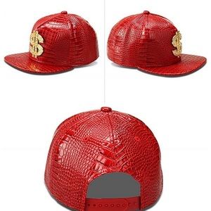 ✨RED OR SILVER  Leather EMBOSSED $ SIGN HAT *NWT*